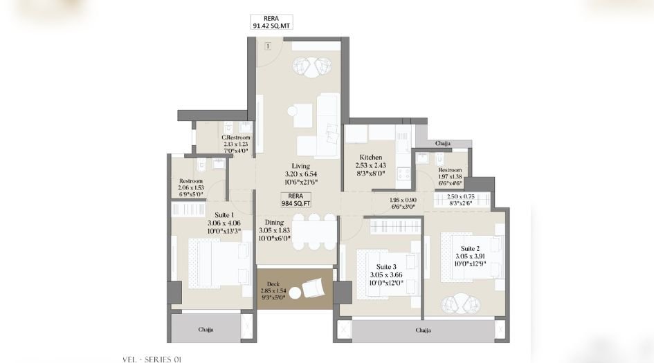 Gurukrupa-bandra-one-of-one-Floor-Plan-3-BHK-984-Sqft