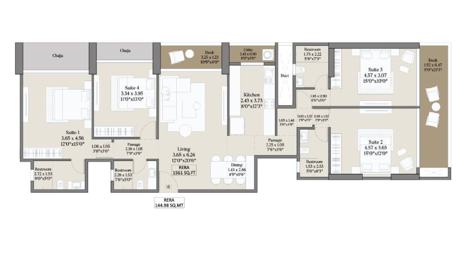 Gurukrupa-bandra-one-of-one-Floor-Plan-4-BHK-1516 Sqft